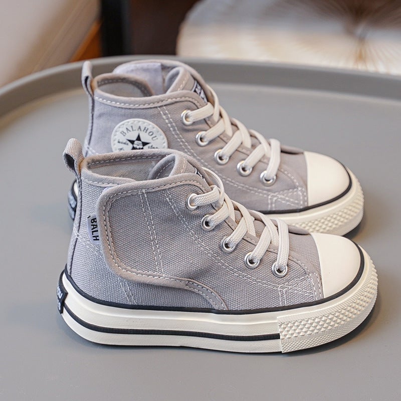 Korean Children'S High-Top Canvas Shoes Autumn Mango Head Small White Shoes For Boys And Girls Velcro Baby Toddler Shoes - Image 1