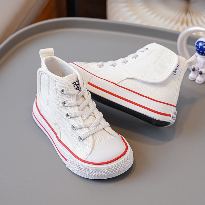 Korean Children'S High-Top Canvas Shoes Autumn Mango Head Small White Shoes For Boys And Girls Velcro Baby Toddler Shoes - Image 3