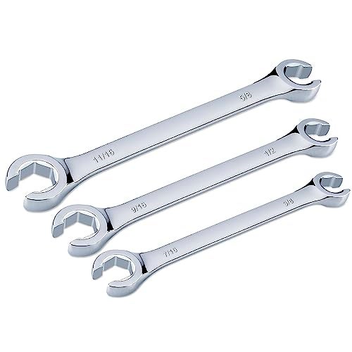 EFFICERE 3-Piece Premium Double-End SAE Flare Nut Wrench Set, Size 3/8”, 7/16”, 1/2”, 9/16”, 5/8”, 11/16” | Cr-V Steel, 6-Point Head, 15° Offset | Perfect Line Wrench for Fuel, Brake, Air Conditioning and More - Image 2