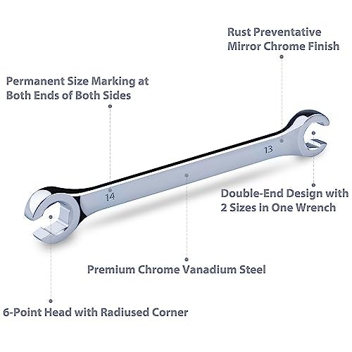 EFFICERE 3-Piece Premium Double-End SAE Flare Nut Wrench Set, Size 3/8”, 7/16”, 1/2”, 9/16”, 5/8”, 11/16” | Cr-V Steel, 6-Point Head, 15° Offset | Perfect Line Wrench for Fuel, Brake, Air Conditioning and More - Image 4
