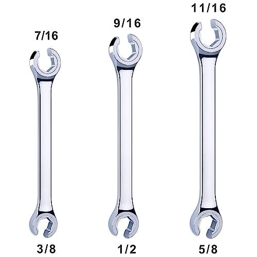 EFFICERE 3-Piece Premium Double-End SAE Flare Nut Wrench Set, Size 3/8”, 7/16”, 1/2”, 9/16”, 5/8”, 11/16” | Cr-V Steel, 6-Point Head, 15° Offset | Perfect Line Wrench for Fuel, Brake, Air Conditioning and More - Image 3