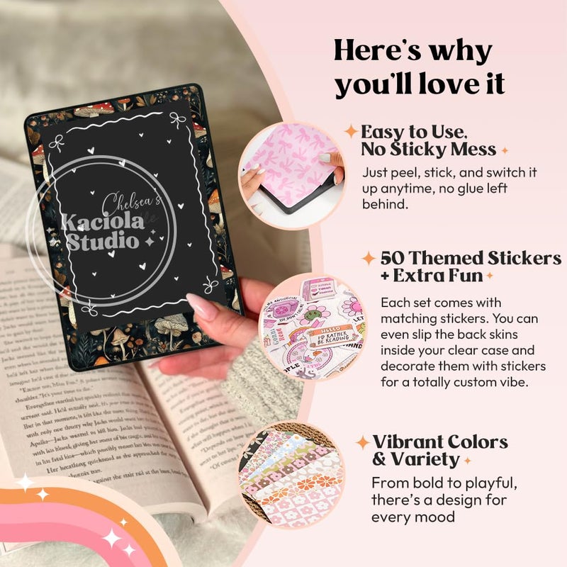 KACIOLA STUDIO 24PCS Vintage Floral Skin for E-Reader, and 4PCS Type C Charms for E-Reader with Scrapbook Stickers, 7"x5" Skin Front and Back Decal Inserts for Paper White 12th (Vintage Floral) - Image 4