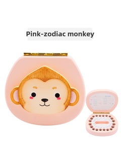 Wooden Baby's Deciduous Teeth Commemorative Box Children's Teeth Collection Storage Box For Boys And Girls-Color:Pink-Zodiac Monkey