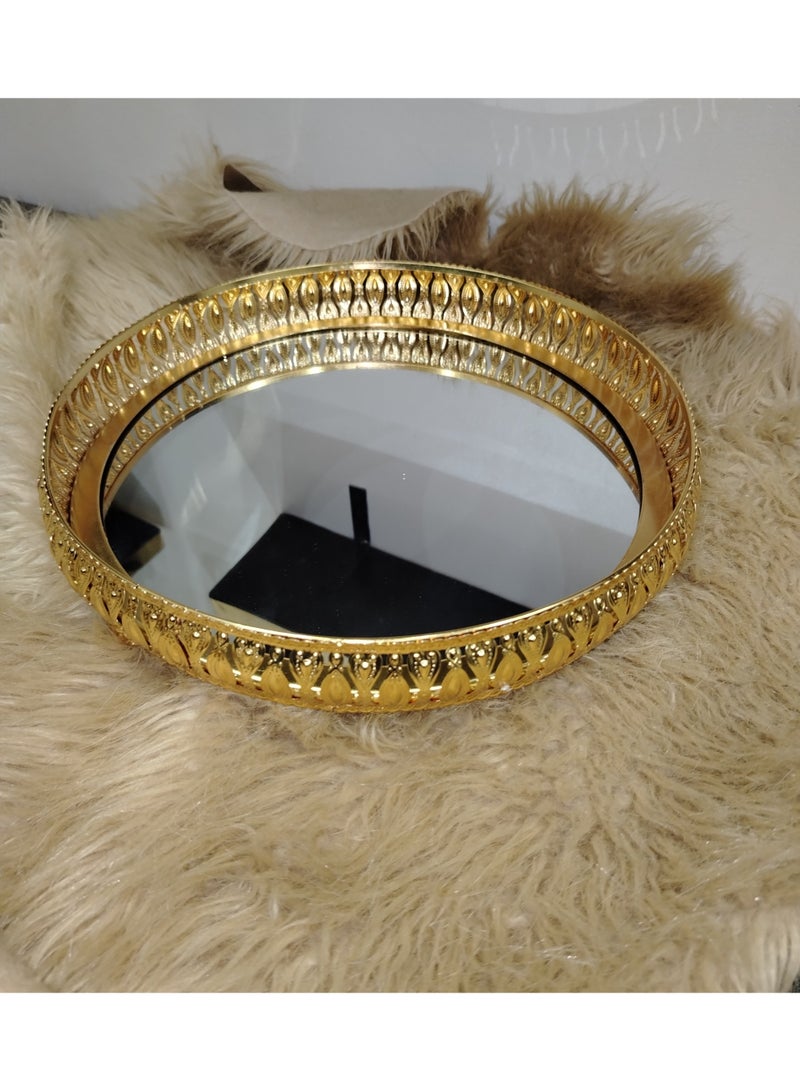 صنيه مرايا ذهبي مستديره مزخرفه - Image 1