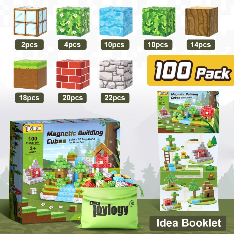 Toylogy 100 قطعة كتل مغناطيسية - مجموعة بناء عالم المغناطيس للأولاد والبنات من عمر 3-5 و 6-8، ألعاب حسية STEM للأطفال، هدايا للفتيان والفتيات من عمر 3 سنوات فما فوق، ألعاب بناء ضرورية في الفصول الدراسية - Image 2