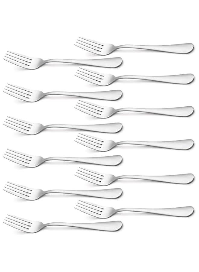 تراسل شوك فضية من تراسل، شوك عشاء 8 انش، مجموعة شوك من 12 شوكة فاخرة من الستانلس ستيل الامن غذائيا للمنزل والمطبخ والحفلات والمطعم، مصقولة عاكسة - Image 1