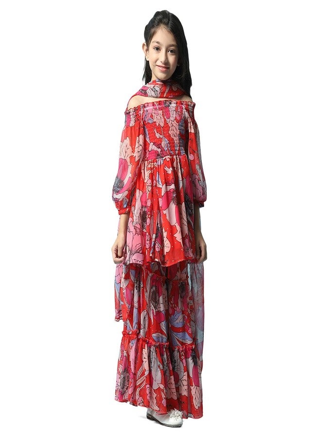 BIBA Girl Polyester Printed Gathered Kid(Kw5493_Red_5), Salwar Suit Set - Image 2