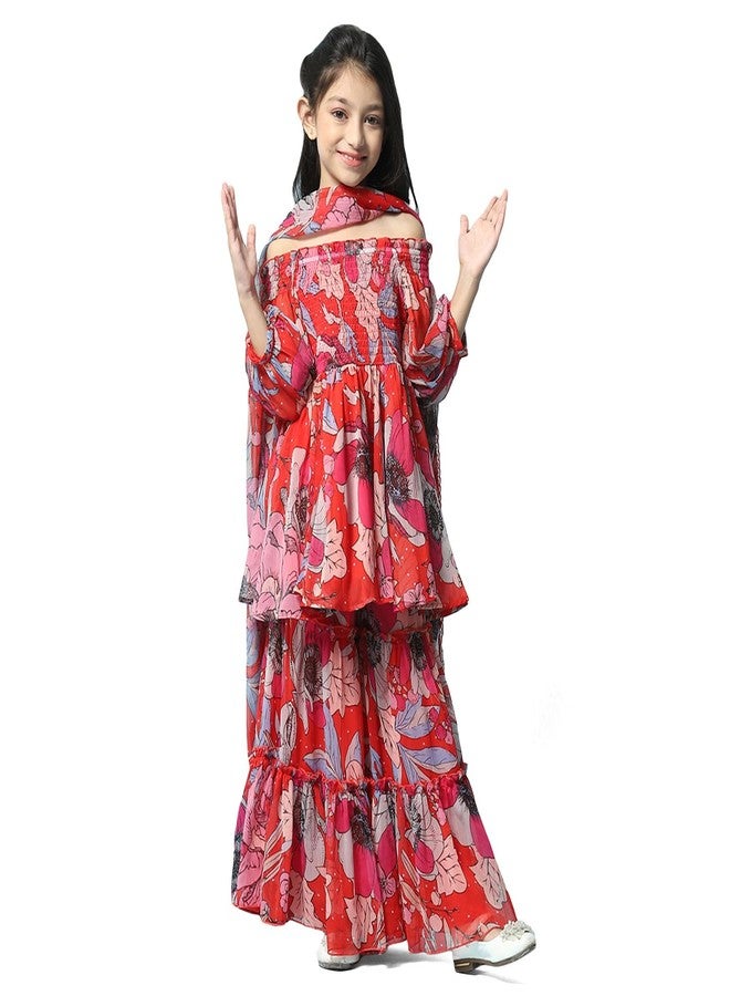 BIBA Girl Polyester Printed Gathered Kid(Kw5493_Red_5), Salwar Suit Set - Image 5