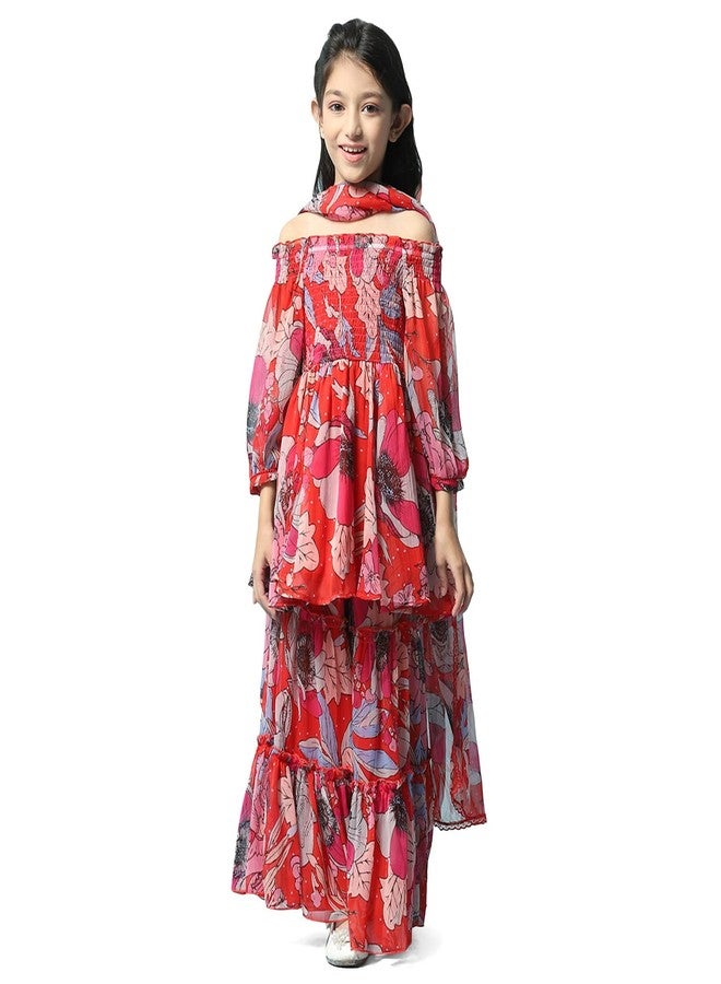 BIBA Girl Polyester Printed Gathered Kid(Kw5493_Red_5), Salwar Suit Set - Image 1