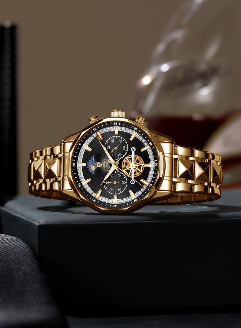 GOHUOS Watches for Men, Top Brand Luxury Stainless Steel Band Waterproof Luminous Chronograph Analog Classic Quartz Wrist Watch - 43mm - Father or Boyfriend Gift - Image 3