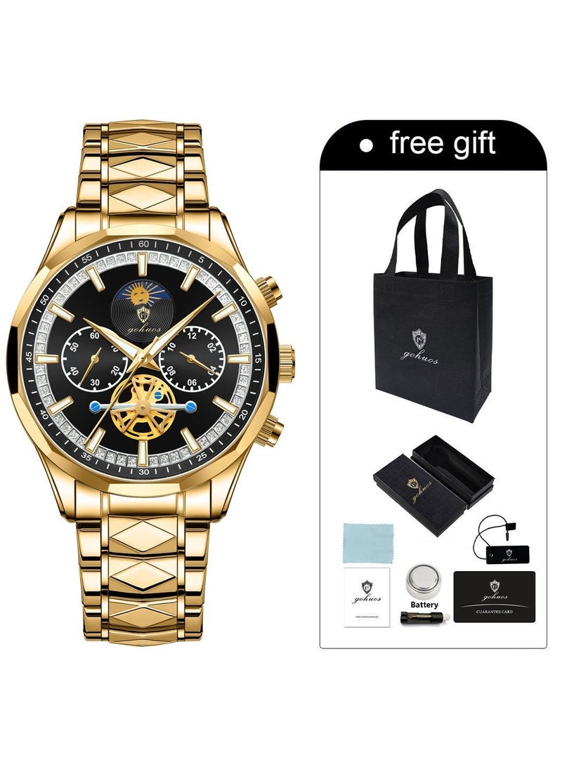 GOHUOS Watches for Men, Top Brand Luxury Stainless Steel Band Waterproof Luminous Chronograph Analog Classic Quartz Wrist Watch - 43mm - Father or Boyfriend Gift - Image 2