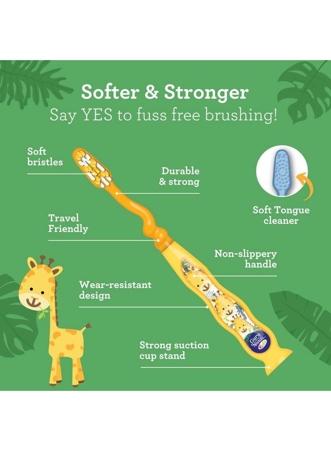 GuruNanda Kids Toothbrush with Suction Cup & Fun Animal Designs - Soft Bristles for Healthy Gums- Non-Slippery & Mess-Free Toothbrush, 3+ Age- 4 Count - Image 2