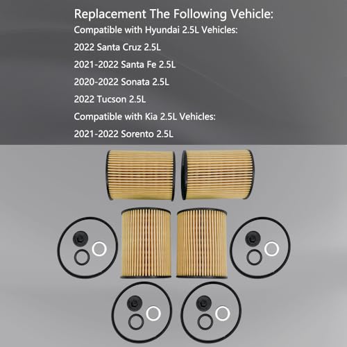 QFISH Pack of 4 Oil Filters Replace 26350-2S000 21513-23001 for Hyundai Santa Cruz Fe Sonata Tucson Kia Sorento 2.5L 2020 2021 2022 - Image 3