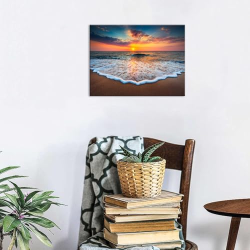 AIYISU Beach Wall Art Ocean Coastal Bathroom Decor Hawaii Beach Pictures Wall Art Nature Ocean Wave Landscape Canvas Prints Modern Sunset Seascape Artwork for Living Room Bedroom Home Decoration 12x16 - Image 3