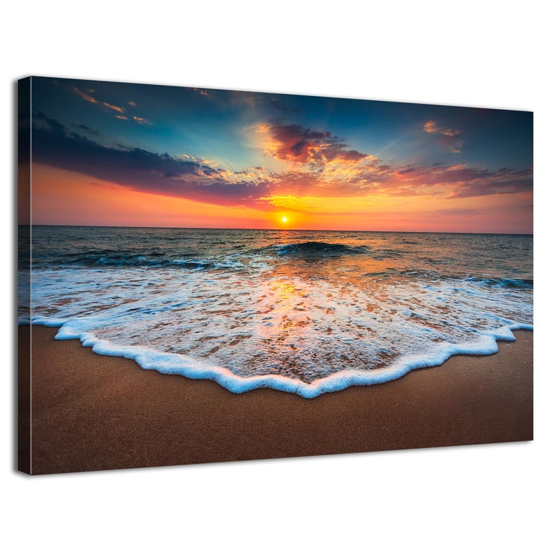 AIYISU Beach Wall Art Ocean Coastal Bathroom Decor Hawaii Beach Pictures Wall Art Nature Ocean Wave Landscape Canvas Prints Modern Sunset Seascape Artwork for Living Room Bedroom Home Decoration 12x16 - Image 2