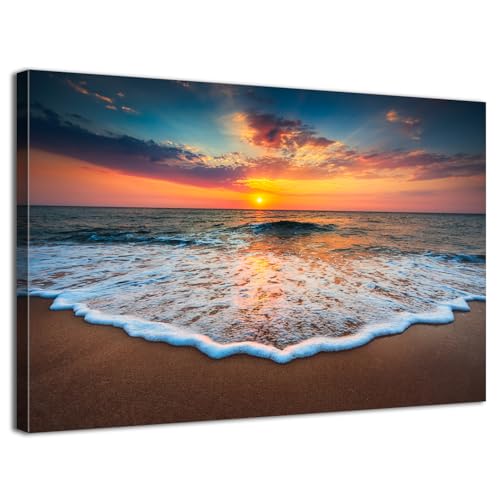 AIYISU Beach Wall Art Ocean Coastal Bathroom Decor Hawaii Beach Pictures Wall Art Nature Ocean Wave Landscape Canvas Prints Modern Sunset Seascape Artwork for Living Room Bedroom Home Decoration 12x16 - Image 1