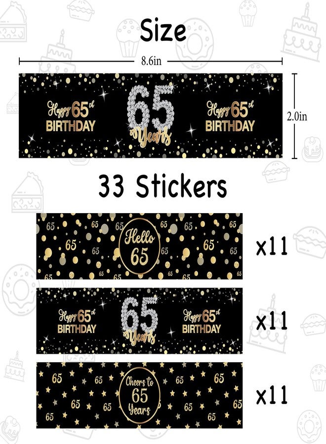 WIDEIDEAL 33Pcs Happy 65th Birthday Water Bottle Labels Cheers to 65 Years Stickers for 65th Birthday Anniversary Party Decorations Labels Sign Black - Image 2