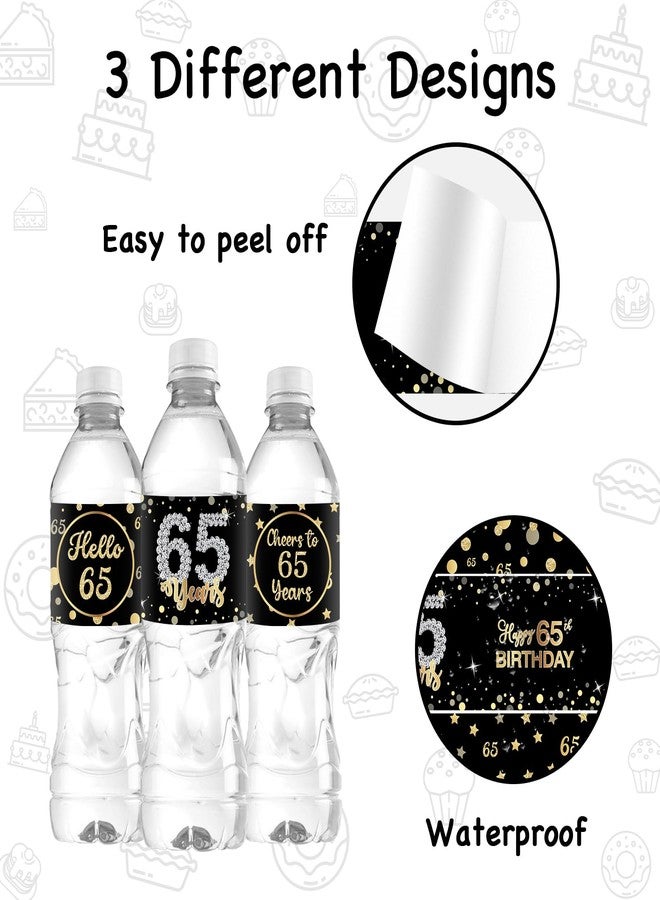 WIDEIDEAL 33Pcs Happy 65th Birthday Water Bottle Labels Cheers to 65 Years Stickers for 65th Birthday Anniversary Party Decorations Labels Sign Black - Image 3