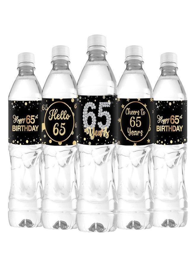 WIDEIDEAL 33Pcs Happy 65th Birthday Water Bottle Labels Cheers to 65 Years Stickers for 65th Birthday Anniversary Party Decorations Labels Sign Black - Image 1