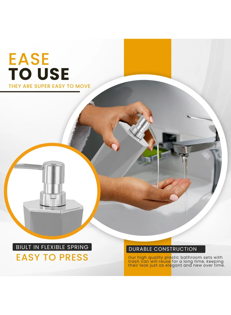 AC&L AC&L Bathroom Accessories Set, 5 Pcs Plastic Bathroom Counter Vanity Set, Liquid Soap Dispenser, Toothbrush Holder, Soap Dish, Q tips Tumbler, Vanity Tray, Modern Bathroom Decor Organizer (Grey)