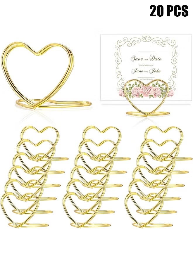 20 قطعة حامل رقم الطاولة شكل قلب حامل بطاقة المكان ملصقات الجلوس Clips حوامل الطاولة من الصلب للزفاف صور ملاحظات عيد الميلاد حفلة استحمام العروس (ذهبى) - Image 1