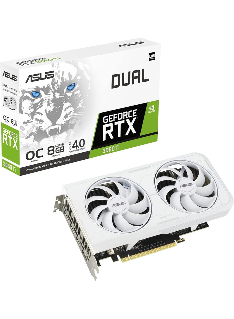 ASUS Dual NVIDIA GeForce RTX 3060 Ti White OC Edition Graphics Card (PCIe 4.0, 8GB GDDR6X Memory, HDMI 2.1, DisplayPort 1.4a, 2-Slot Design, Axial-tech Fan Design, 0dB Technology, and More) - Image 1
