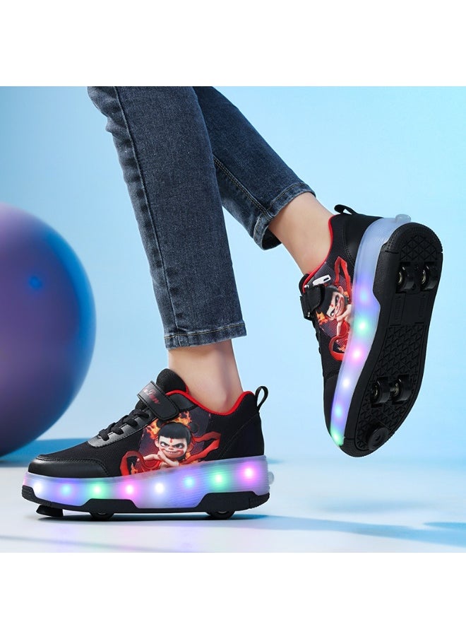 NIBEMINENT Kids Roller Skates Shoes 4 Wheels Roller Shoes Boys Girls Wheel Shoes Roller Sneakers Shoes for Beginner More Balanced  - Image 1