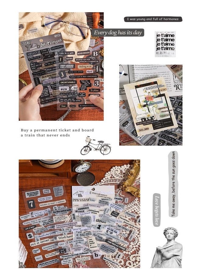 SAMVARDHAN Vintage Quote Scrapbook Stickers Set – 36 Sheets Aesthetic Typography Word Stickers for Journaling, Scrapbooking, Planner Decoration & DIY Crafts, Pack of 6 - Image 4