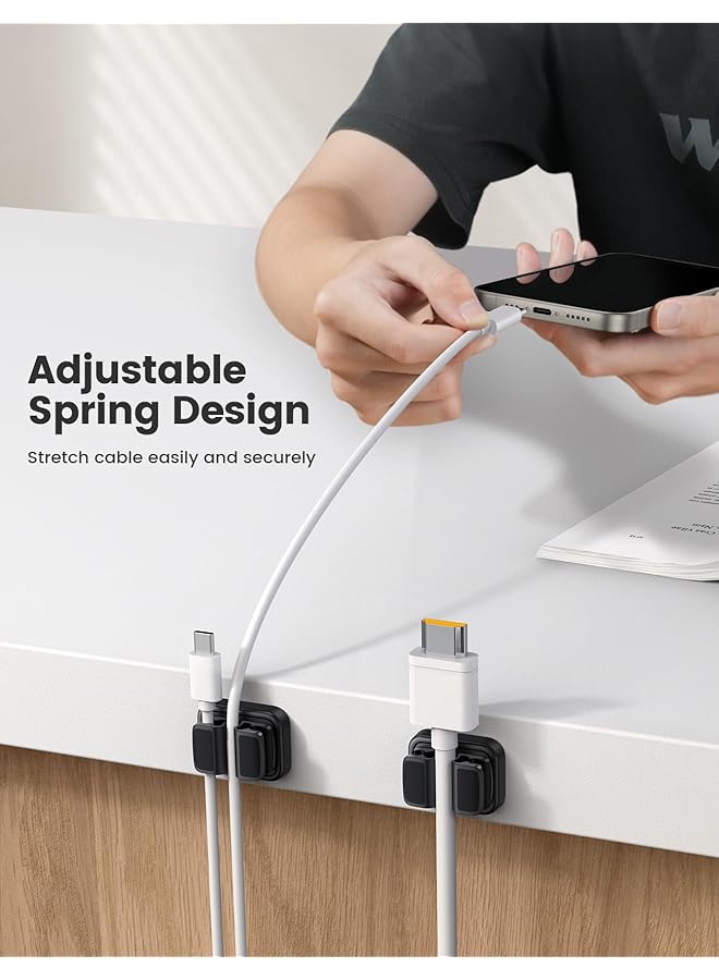 erorex 3 In 1 Spring Cable Holder Clips 3 Pack Hold 9 Cables Adjustable Wire Holder Organiser No Residue Adhesive Cord Management For Usb Charger Cable Power Cords Wall Desk Car Office - Image 3