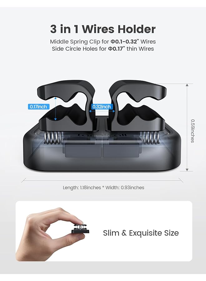 erorex 3 In 1 Spring Cable Holder Clips 3 Pack Hold 9 Cables Adjustable Wire Holder Organiser No Residue Adhesive Cord Management For Usb Charger Cable Power Cords Wall Desk Car Office - Image 5