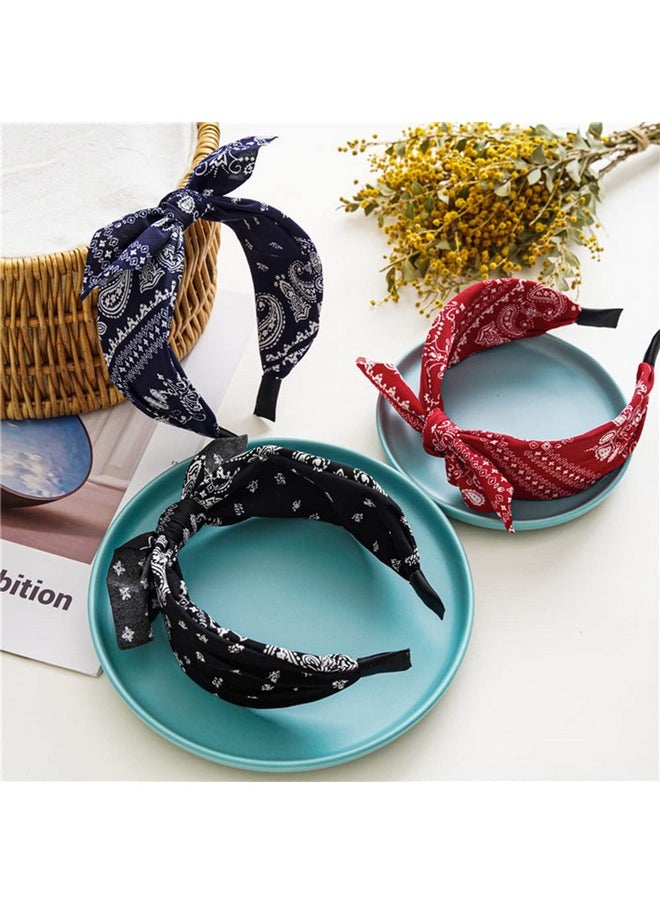 Lvyeer - Paisley Print Wide Bow Headbands For Women Bandana Rabbit Ear Elastic Hairband Cute Knot Headbands Hair Accessories (Style 1: (Red White Navy Black) - Image 1