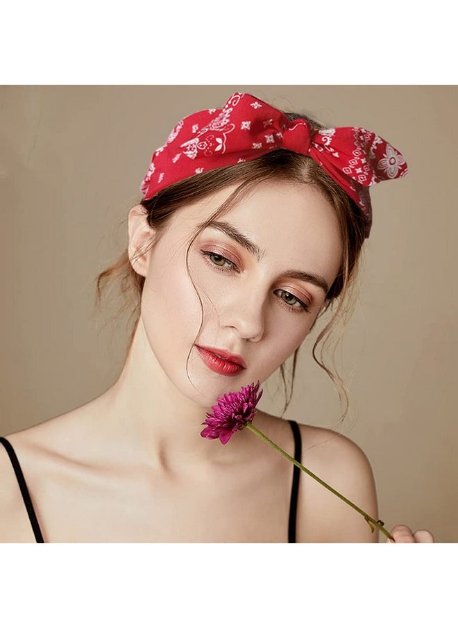Lvyeer - Paisley Print Wide Bow Headbands For Women Bandana Rabbit Ear Elastic Hairband Cute Knot Headbands Hair Accessories (Style 1: (Red White Navy Black) - Image 1