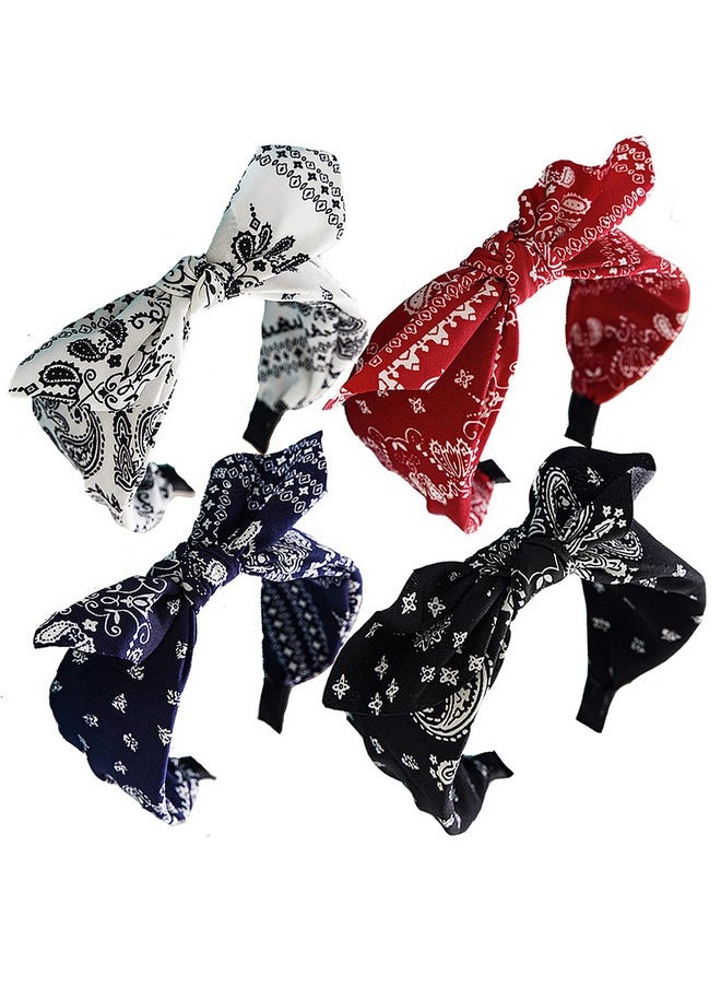 Lvyeer - Paisley Print Wide Bow Headbands For Women Bandana Rabbit Ear Elastic Hairband Cute Knot Headbands Hair Accessories (Style 1: (Red White Navy Black) - Image 1