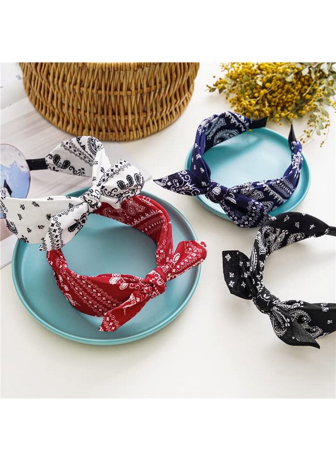 Lvyeer - Paisley Print Wide Bow Headbands For Women Bandana Rabbit Ear Elastic Hairband Cute Knot Headbands Hair Accessories (Style 1: (Red White Navy Black) - Image 1