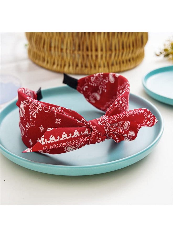 Lvyeer - Paisley Print Wide Bow Headbands For Women Bandana Rabbit Ear Elastic Hairband Cute Knot Headbands Hair Accessories (Style 1: (Red White Navy Black) - Image 1