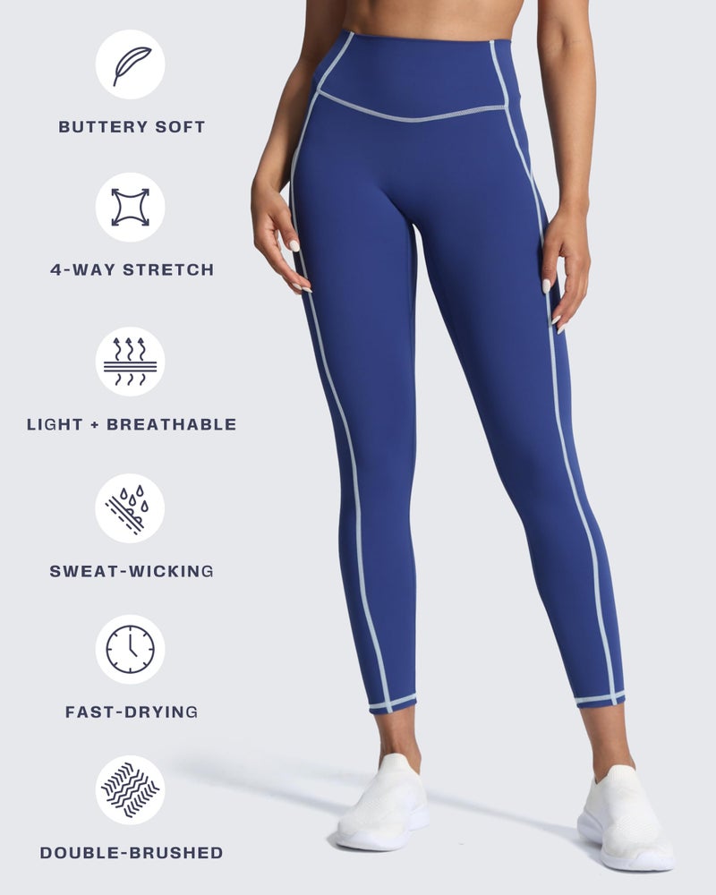 Aoxjox Workout Leggings for Women High Waisted Lexi Lined Exercise Athletic Gym Fitness Yoga Pants 26" (Bellwether Blue/Airy Blue, Small) - Image 4