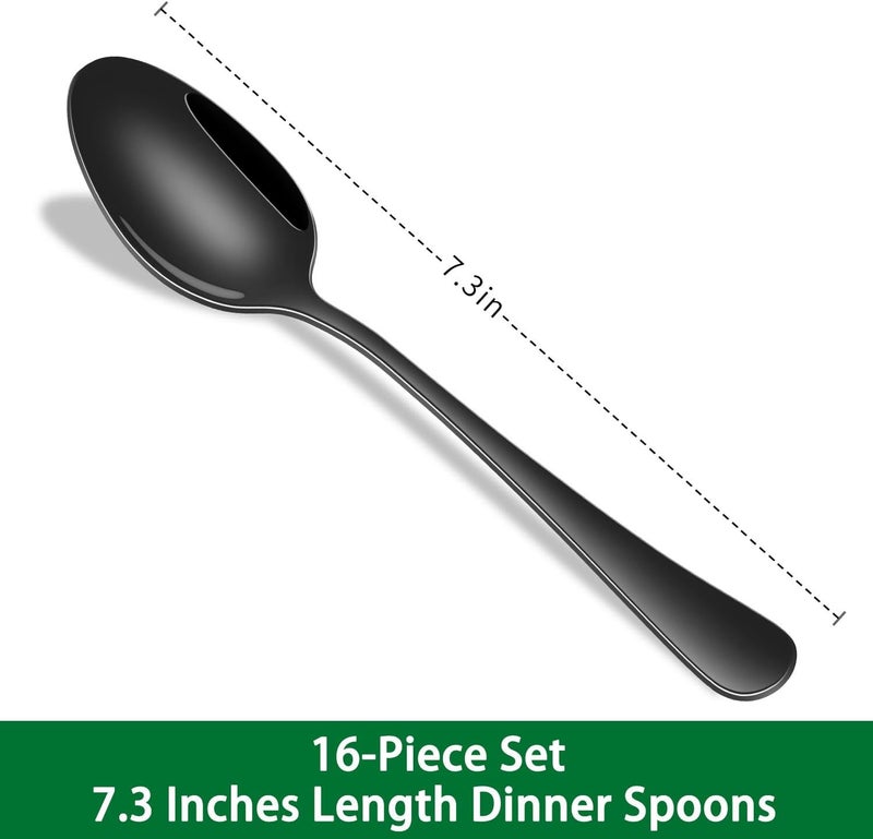 Dehov 16-Piece 7.3 Inches Black Stainless Steel Dinner Spoons,Durable Soup Spoons,Black Table Spoon,Silverware Spoon - Image 2