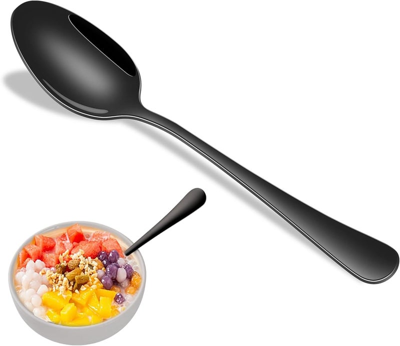 Dehov 16-Piece 7.3 Inches Black Stainless Steel Dinner Spoons,Durable Soup Spoons,Black Table Spoon,Silverware Spoon - Image 1