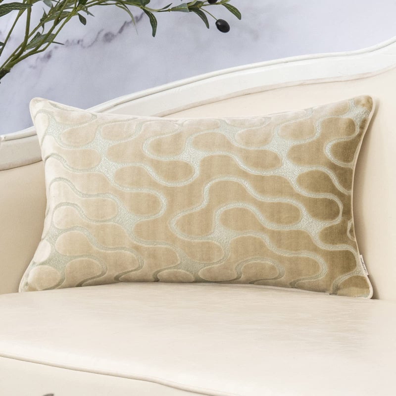 Yangest Beige Throw Pillow Cover Wavy Cushion Cover Modern Zippered Rectangular Pillowcase for Sofa Couch Bedroom Living Room Home 12x20 Inch