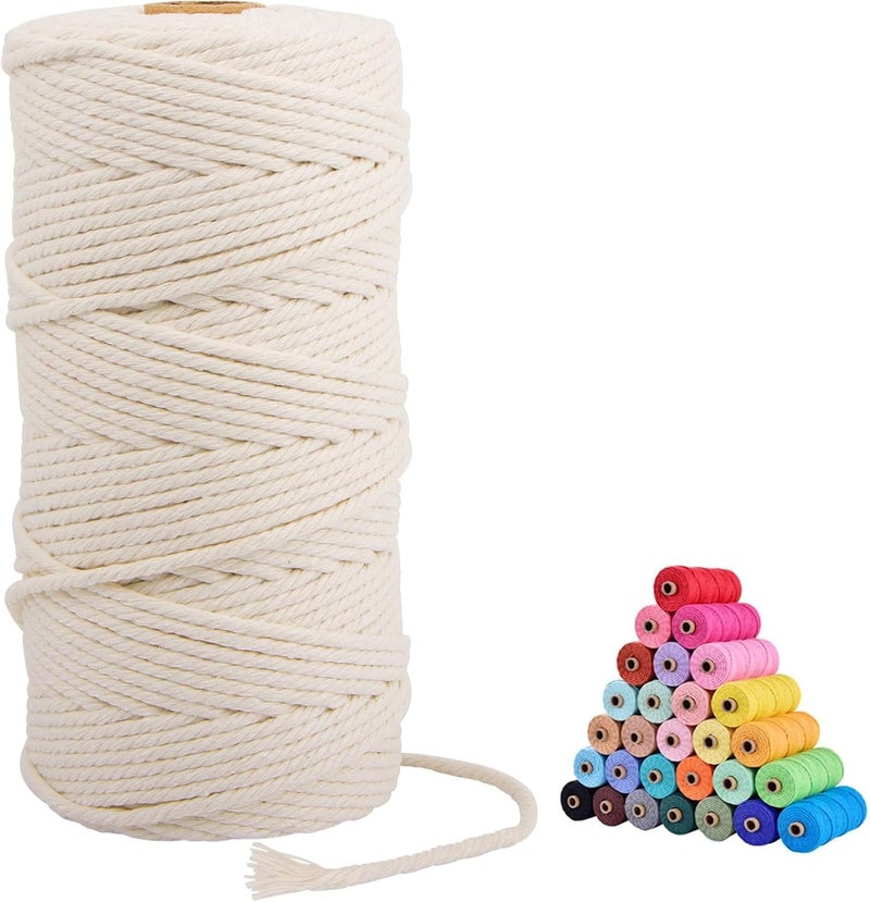 FLIPPED Macrame Cord,3mm x109 Yards 100% Natural Macrame Cords Colored Cotton Macrame Rope Craft Cord for DIY Crafts Knitting Plant Hangers Christmas Wedding Decor(Natural Color/Beige) - Image 1