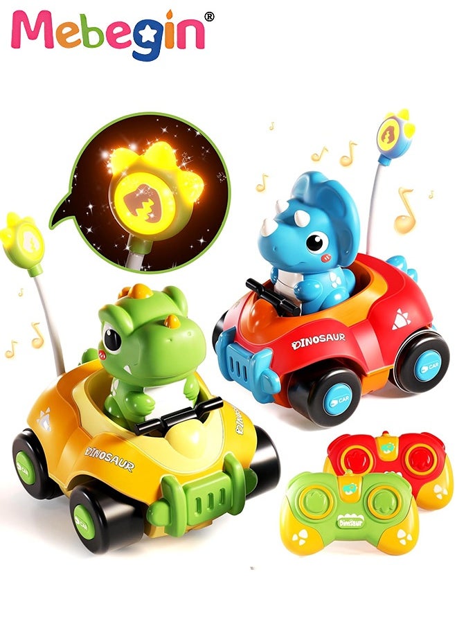 MEBEGIN RC Dinosaur Cars Toys Set with 2 Bumper Cars and 2 Remote Controllers, Remote Control Bumper Cars Toys with Ejectable Figures, Light and Sounds, RC Battle Race Cars, Fun Interactive Toy, Suitable for 2 Players, Ideal Gift for Kids Aged 3+  - Image 1