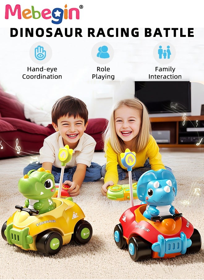 MEBEGIN RC Dinosaur Cars Toys Set with 2 Bumper Cars and 2 Remote Controllers, Remote Control Bumper Cars Toys with Ejectable Figures, Light and Sounds, RC Battle Race Cars, Fun Interactive Toy, Suitable for 2 Players, Ideal Gift for Kids Aged 3+  - Image 4
