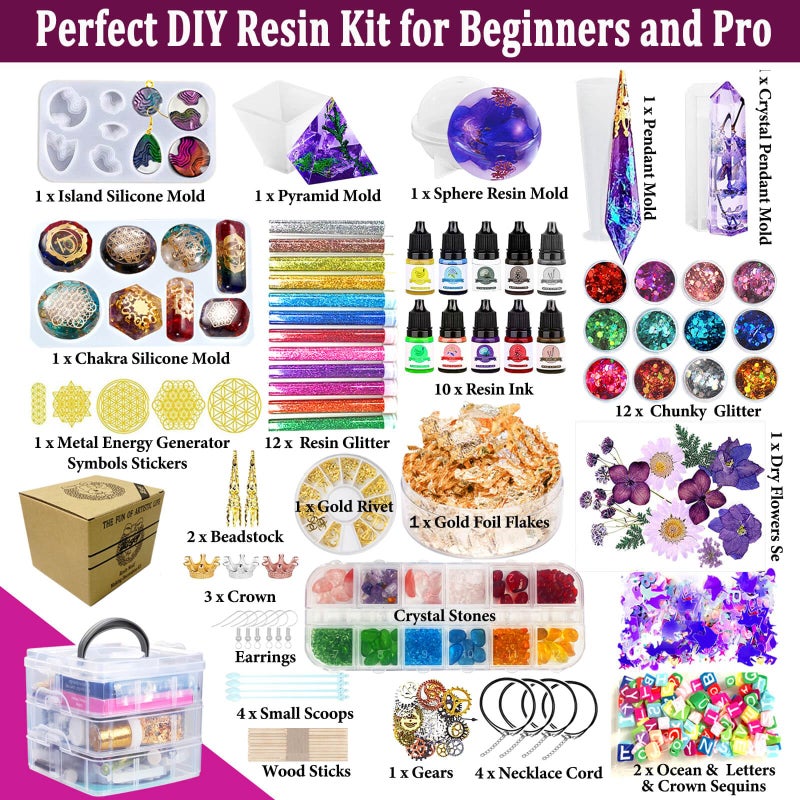 JILLSKY Resin Kit - Complete Resin Kits and Molds Set, 125pcs Resin Jewelry Making Kit for Beginners with Sphere, Pyramid, Crystal Molds & Epoxy Supplies for DIY Crafts - Image 3