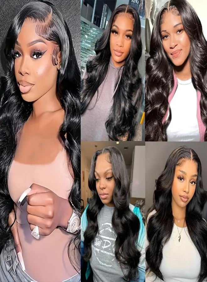 BASEMMAHER Lace Front Wigs Human Hair Pre Plucked Glueless 25inch Body Wave Frontal Wigs Natural Black Artificial High-Density Emulation Black HD Transparent Lace Wigs for Women Girls - Image 5