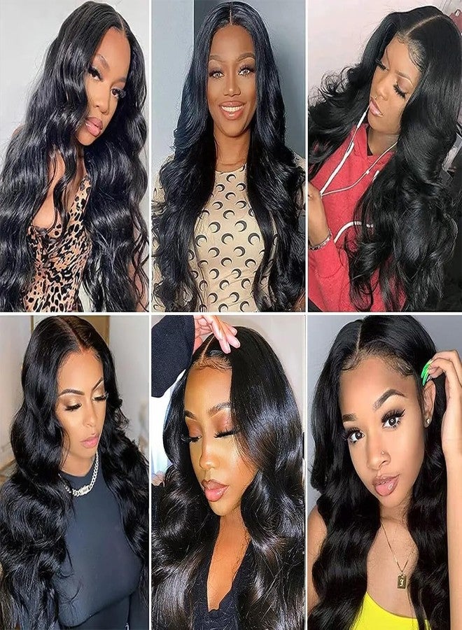 BASEMMAHER Lace Front Wigs Human Hair Pre Plucked Glueless 25inch Body Wave Frontal Wigs Natural Black Artificial High-Density Emulation Black HD Transparent Lace Wigs for Women Girls - Image 4