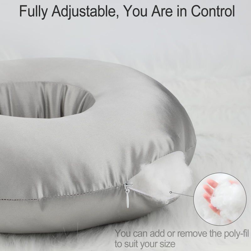 Heal n Hope Silky Satin Piercing Pillow Ear Pillows Donut with Hole for Ear Pain CNH Piercing Pain Relief Sleeping Pressure Sore Side Sleepers Smooth Cooling Ear Guard Protector, Silver Gray - Image 5