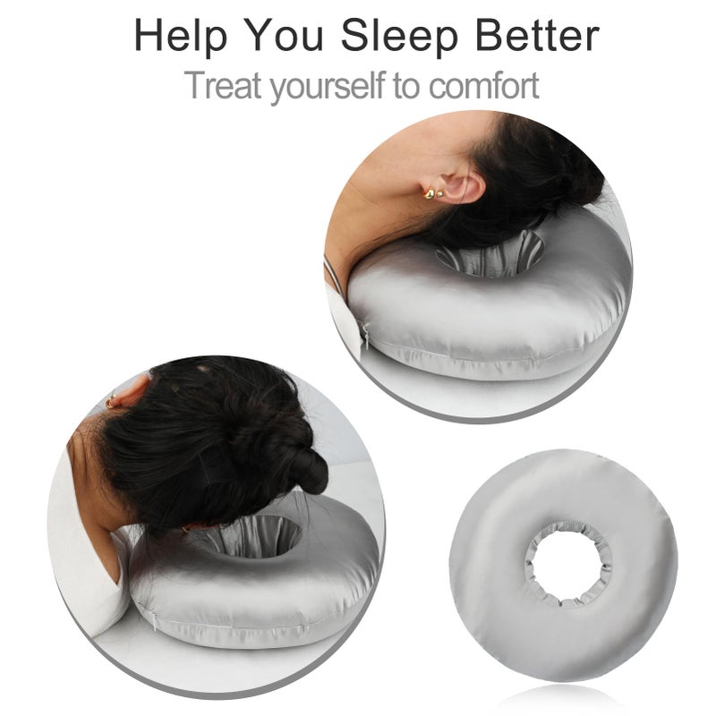 Heal n Hope Silky Satin Piercing Pillow Ear Pillows Donut with Hole for Ear Pain CNH Piercing Pain Relief Sleeping Pressure Sore Side Sleepers Smooth Cooling Ear Guard Protector, Silver Gray - Image 3