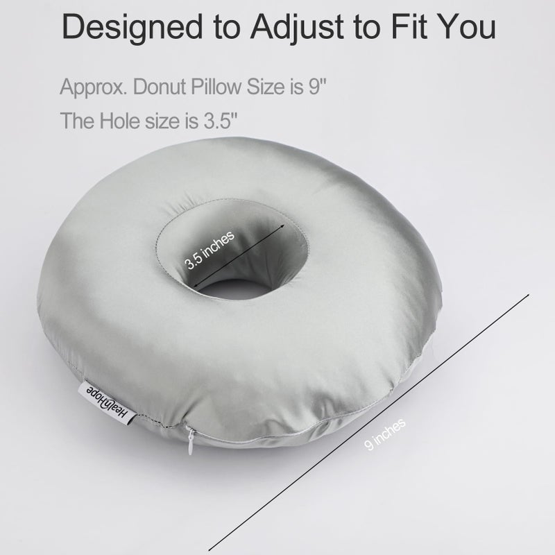 Heal n Hope Silky Satin Piercing Pillow Ear Pillows Donut with Hole for Ear Pain CNH Piercing Pain Relief Sleeping Pressure Sore Side Sleepers Smooth Cooling Ear Guard Protector, Silver Gray - Image 4