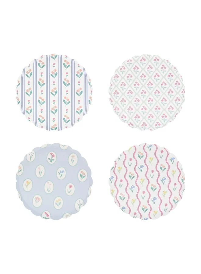 Bloomsbury Floral Pattern Side Plates - Pack of 8, 450gsm Paper Plates with 4 Soft Pastel Floral Designs, Stylish Party Tableware for Garden Parties, Baby Showers & Celebrations