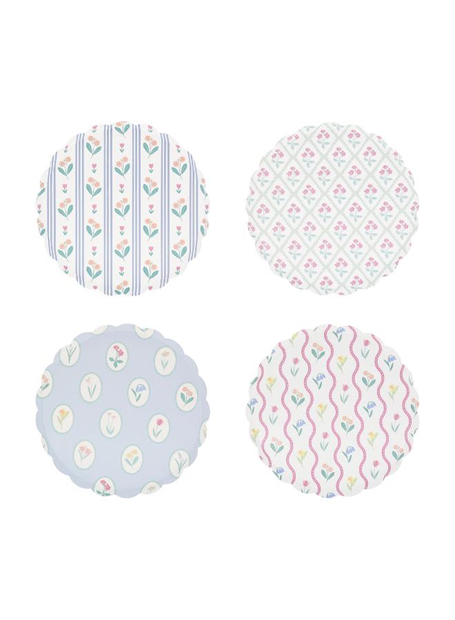 Meri Meri Bloomsbury Floral Pattern Side Plates - Pack of 8, 450gsm Paper Plates with 4 Soft Pastel Floral Designs, Stylish Party Tableware for Garden Parties, Baby Showers & Celebrations - Image 1